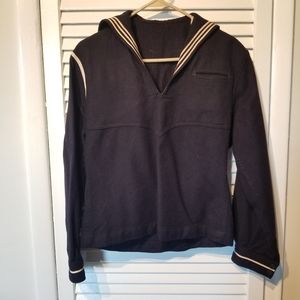 Vintage Men's Navy Sailor Pullover with White Stripe Trim